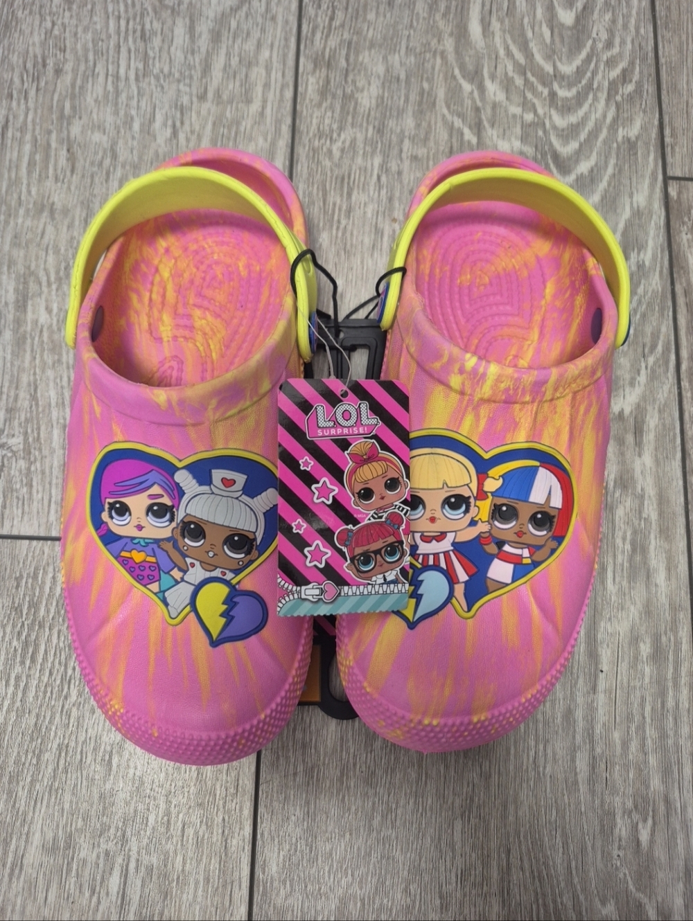 L.O.L. Surprise! Girls Molded Clog with Backstrap,Pink & Yellow. Big Kids Size 2